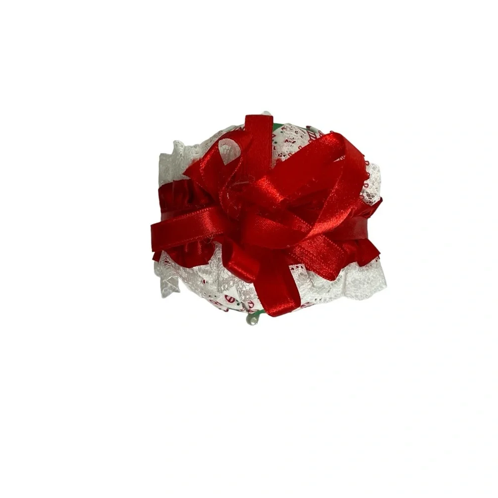 Vintage Handmade Folded Fabric Multicolor Christmas Ball‎ Ornaments Set of 7